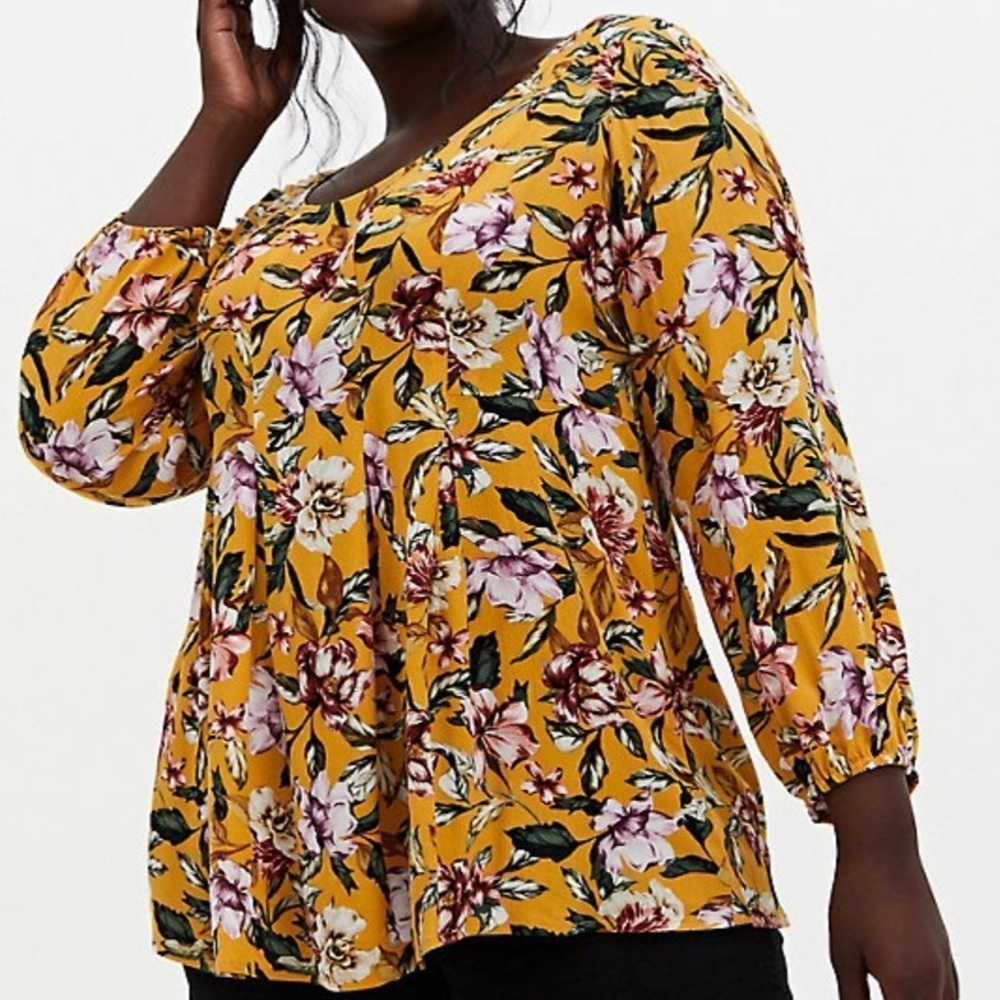 Torrid Yellow Floral Gauze Blouse